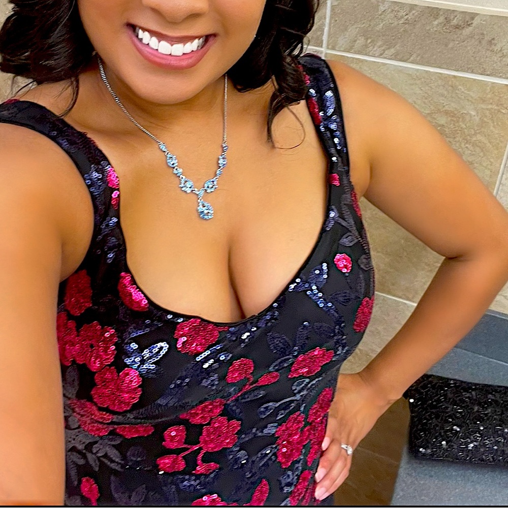 Lulu's Dark Navy and Red Sequin Maxi Dress